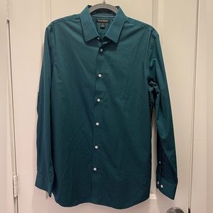 Banana Republic, Medium Green/Blue button down dress shirt w/ white polka dots